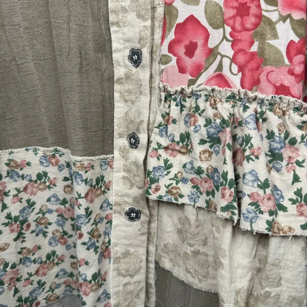 🆕 🌸 POL Boho Patchwork Floral Long Sleeve Patchwork Double Gauze NWOT